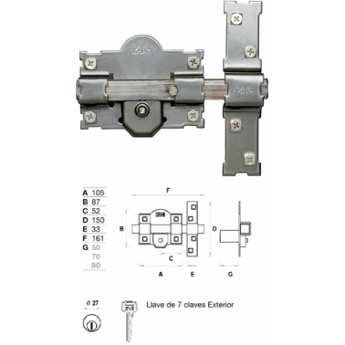 CERROJO 01559 101-R/105 70MM PINTADO