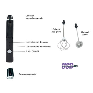 2400713 ESPUMADOR DE LECHE CON BATERIA RECARGABLE USB 5W F-BRIGHT