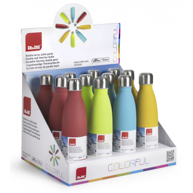 758405 EXPOSITOR 12ud BOTELLA TERMO DOBLE PARED 0,5L COLORFUL