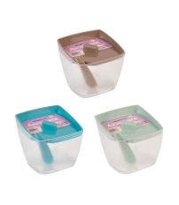 1077 AZUCARERO CUADRADO TRANPARENTE CON CUCHARA