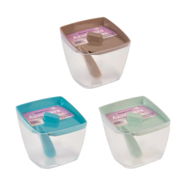 1077 AZUCARERO CUADRADO TRANPARENTE CON CUCHARA