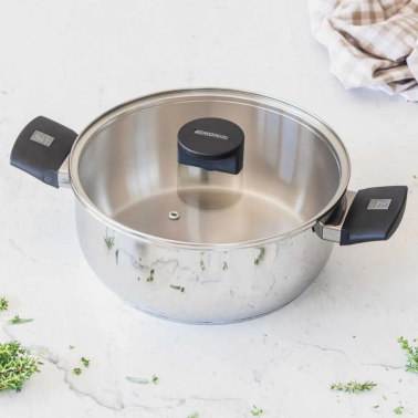 M240316 CACEROLA INOX 16cm CON TAPA VIDRIO ELITE MONIX
