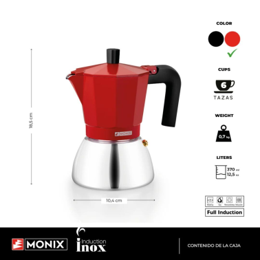 M863006 CAFETERA INOX 6 TAZAS NEGRA INDUCTION MONIX