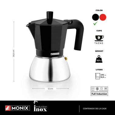 M863009 CAFETERA INOX 9 TAZAS NEGRA INDUCTION MONIX