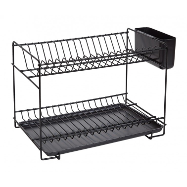 89024 ESCURREPLATOS PEQUEÑO 18 PLATOS NEGRO 38,5x25x28cm SAUVIC