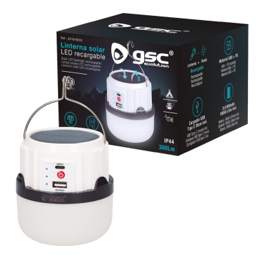 201840003 LINTERNA LED SOLAR CAMPING RECARGABLE USB 5W IP44 GSC