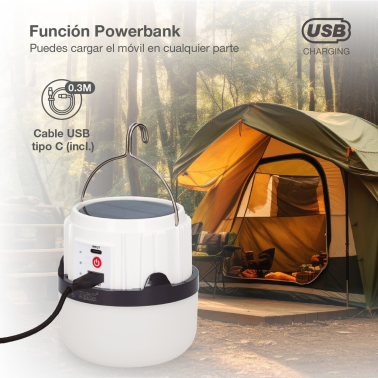 201840003 LINTERNA LED SOLAR CAMPING RECARGABLE USB 5W IP44 GSC