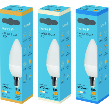 BOMBILLA LED VELA 4,2W E14 470L 3000K