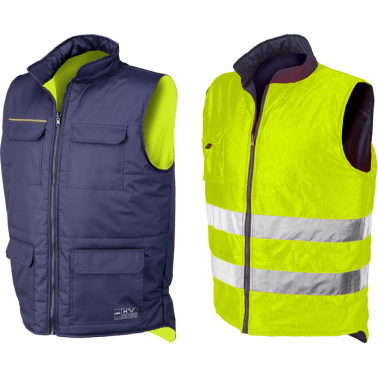 CHALECO MULTIBOLSILLO REVERSIBLE AZUL AMARILLO 4069AV T-L