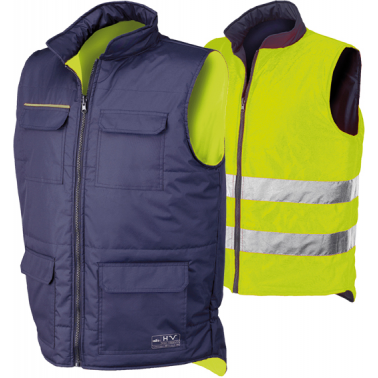 CHALECO MULTIBOLSILLOS REVERSIBLE AZUL AMARILLO 4069AV T-3XL
