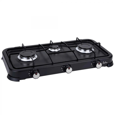 JECG2703 COCINA DE GAS NEGRA CON TAPA 3 FUEGOS JATA