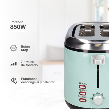 400075003 TOSTADOR SINDAE 2 RANURAS 850W VERDE MINT VALINE
