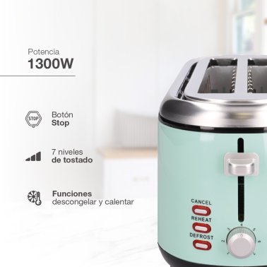 400075004 TOSTADOR SINDAE XL 2 RANURAS 1300W VERDE MINT VALINE