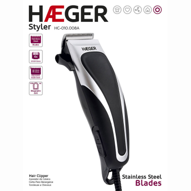 HC-010.008A MAQUINA CORTAPELOS CUCHILLA INOX 4 PEINES STYLER HAEGER