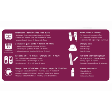 HC-03W.009A MAQUINA CORTAPELOS RECARGABLE SECO Y MOJADO CUCHILLA CERAMICA PRECISION 2 HAEGER