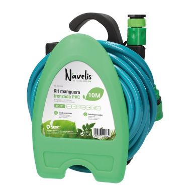 403010001 KIT 10m MANGUERA TRENZADA 1/2" + PISTOLA + SOPORTE PARED NAVELIS
