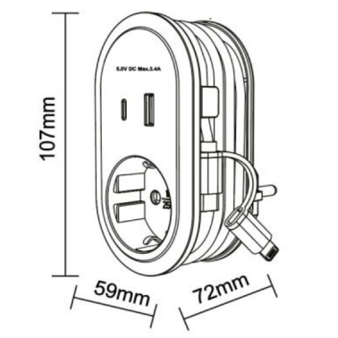 1101910 LADRON BASE USB A Y C C/CABLE ENROLLADO F-BRIGHT