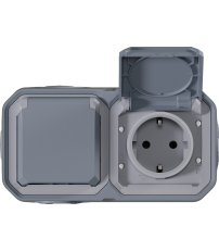 INTERRUP.PLEXO TOMA DOBLE HOR SUP GRIS