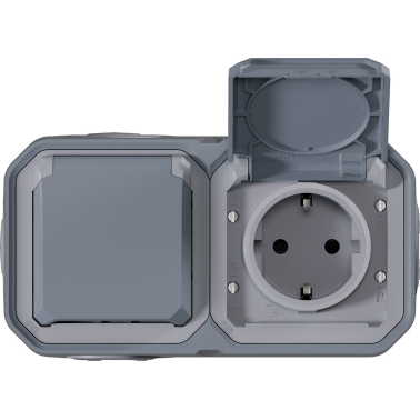 INTERRUP.PLEXO TOMA DOBLE HOR SUP GRIS