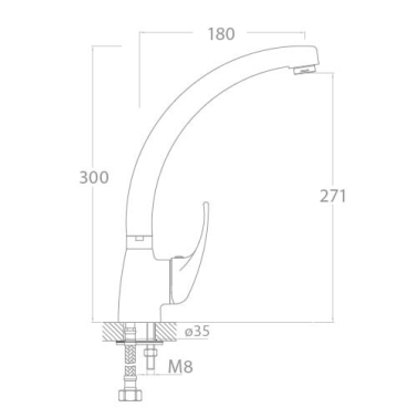 65802 MONOMANDO DE COCINA CAÑO FUNDIDO CROMO OASIS
