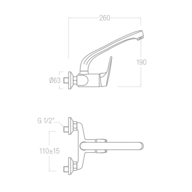 65816 MONOMANDO PARED VERTICAL CUERPO 110mm MIRTAK