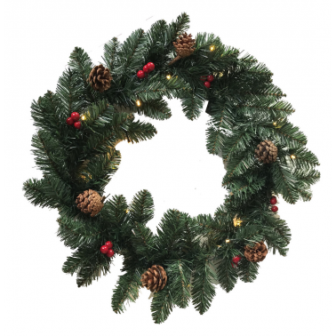 00521 CORONA NAVIDAD LED PIÑAS Y BOLAS 60cm