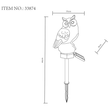 33874 LAMPARA SOLAR BUHO PLASTICO NEGRO 3000K IP44