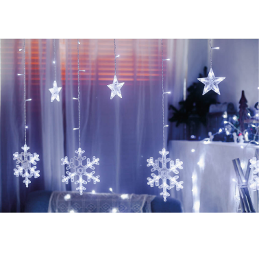 204605012 CORTINA LED CON ESTRELLAS Y COPOS DE NIEVE 3,5M 8 FUNCIONES LUZ FRÍA IP44 GSC