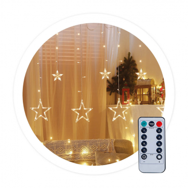 204605013 CORTINA LED CON ESTRELLAS 3,5M 8 FUNCIONES LUZ CÁLIDA IP44 GSC