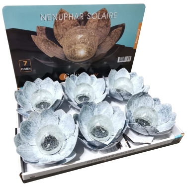 G2112 NENUFAR SOLAR DECORATIVO CALIDO METAL+VIDRIO 22cm GALIX