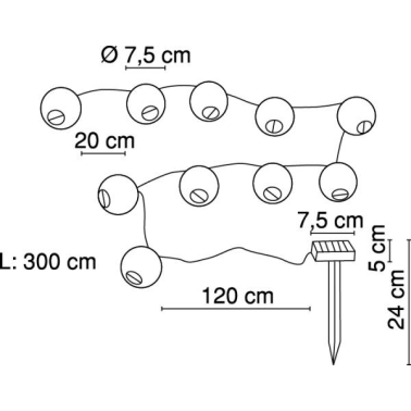 33971W 3m GUIRNALDA SOLAR 10 BOLAS 6000K IP44 GLOBO