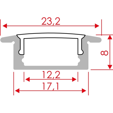 54123 2m PERFIL ALUM EMPOTRAR 12,5mm SIN DIFUSOR