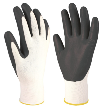 502070028 GUANTES PROTECCION POLIESTER Y NITRILO BLANCO/GRIS TALLA 9 HANTUMS