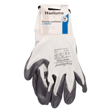 502070029 GUANTES PROTECCION POLIESTER Y NITRILO BLANCO/GRIS TALLA 10 HANTUMS
