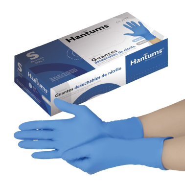 502070045 100 uds GUANTES DESECHABLES DE NITRILO AZUL TALLA S HANTUMS