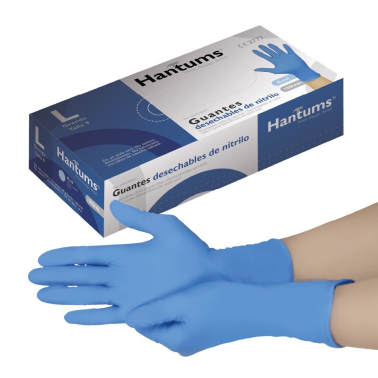 502070047 100 uds GUANTES DESECHABLES DE NITRILO AZUL TALLA L HANTUMS