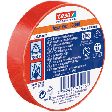 CINTA AISLANTE TESA TAPE 20MX19MM ROJA