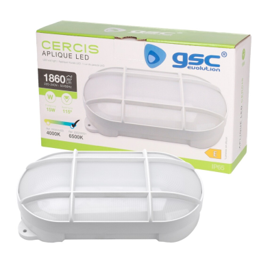 200205001 APLIQUE LED OVALADO CERCIS CON REJILLA 15W 6500K BLANCO GSC