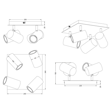 802430424 REGLETA 4 FOCOS MARLEY OXIDO GU10 TRIO