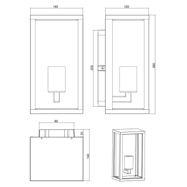 201860142 APLIQUE PARED CAJA ALUMINIO GARONNE E27 IP44 TRIO