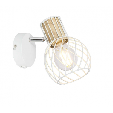 54012-1  FOCO METAL BLANCO Y COLOR MADERA  1XE27 40W LUISE GLOBO