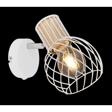 54012-1  FOCO METAL BLANCO Y COLOR MADERA  1XE27 40W LUISE GLOBO