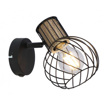 54012-1s FOCO METAL NEGRO Y COLOR MADERA  1XE27 40W LUISE GLOBO