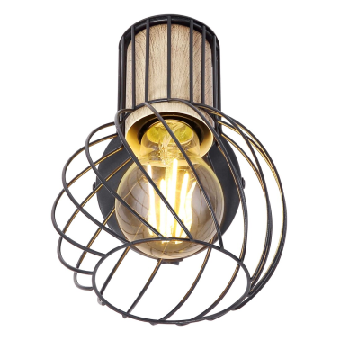 54012-1S FOCO METAL NEGRO Y COLOR MADERA 1XE27 40W LUISE GLOBO