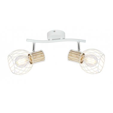 54012-2  REGLETA METAL BLANCO Y COLOR MADERA  2XE27 40W LUISE GLOBO