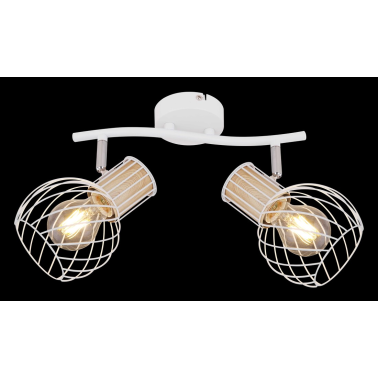 54012-2  REGLETA METAL BLANCO Y COLOR MADERA  2XE27 40W LUISE GLOBO