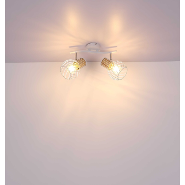 54012-2  REGLETA METAL BLANCO Y COLOR MADERA  2XE27 40W LUISE GLOBO