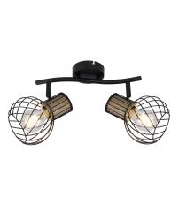 54012-2s REGLETA METAL NEGRO Y COLOR MADERA  2XE27 40W LUISE GLOBO