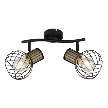 54012-2s REGLETA METAL NEGRO Y COLOR MADERA  2XE27 40W LUISE GLOBO