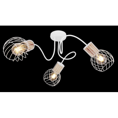 54012-3 REGLETA METAL BLANCO Y COLOR MADERA  3XE27 40W LUISE GLOBO